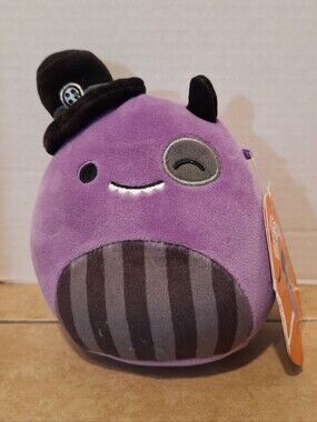 Squishmallows Halloween Earworm 2023  Monster Purple Black Hat Striped Belly 5"